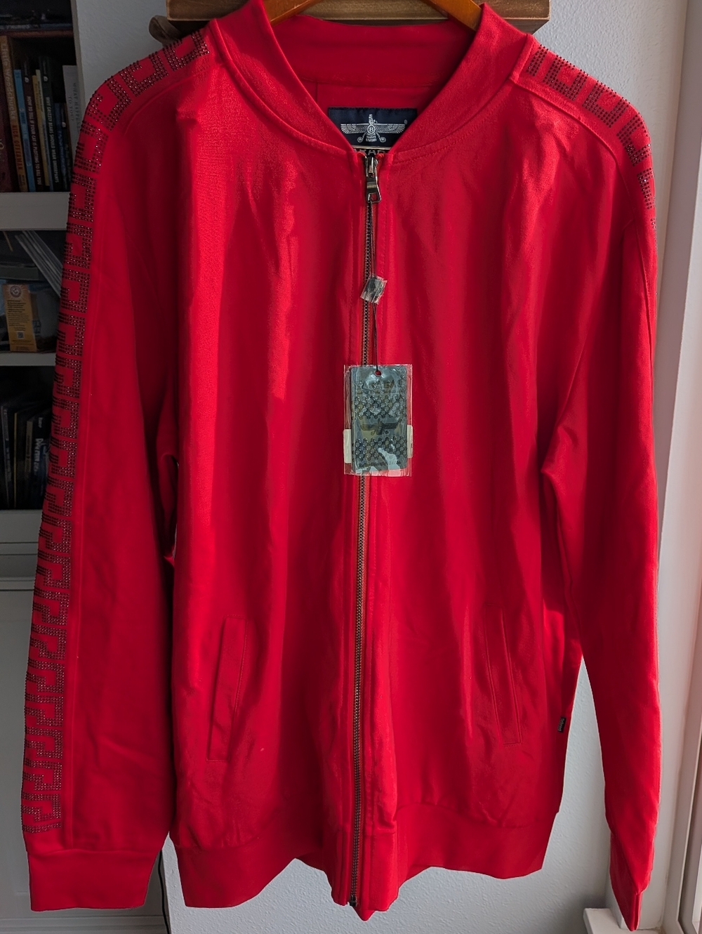 NWT Barabas STM4004 Red Greek Key Rhinestone Track Jacket Men’s 2XL
